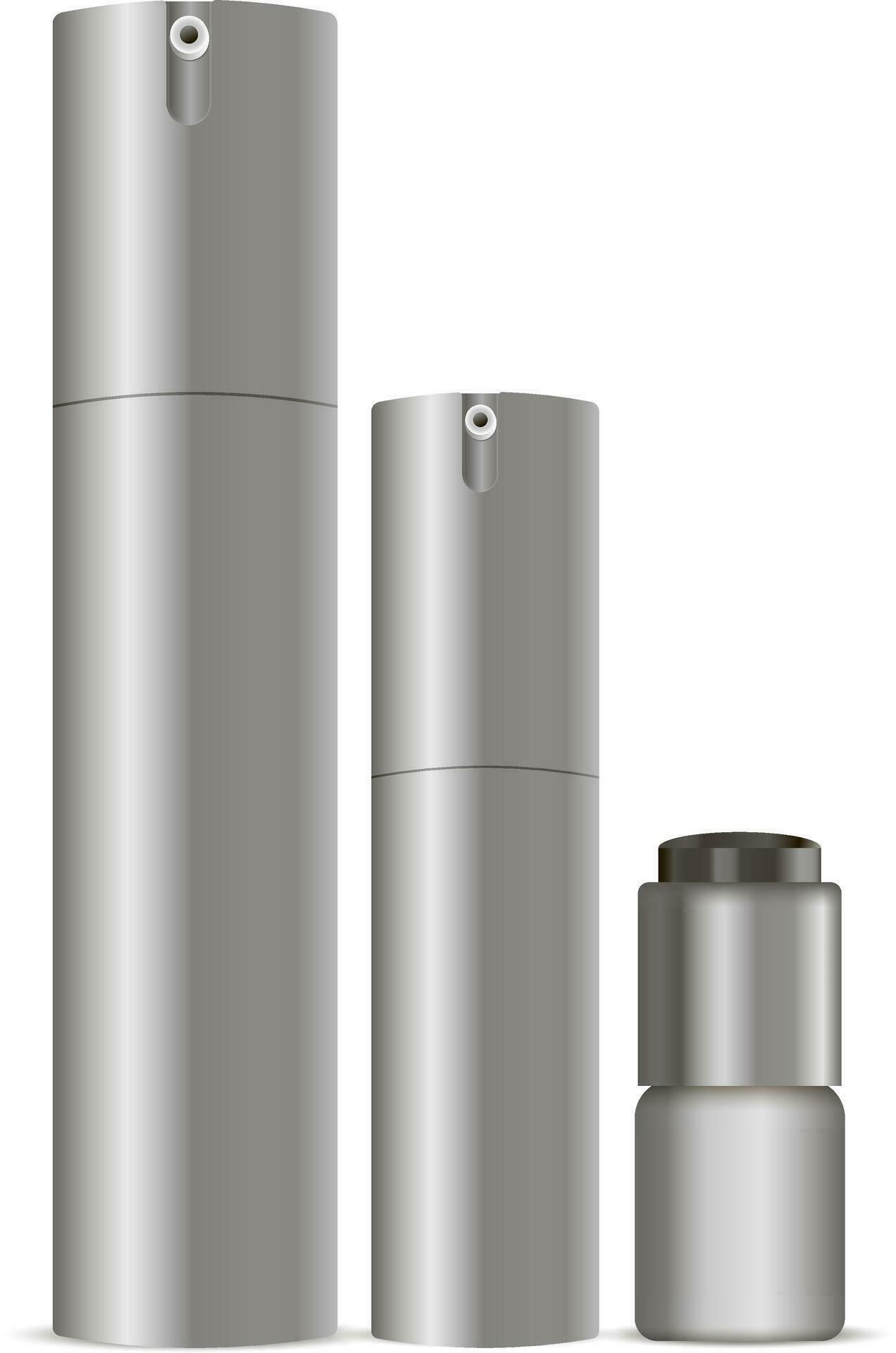 Cosmetic spray can set. Dispenser containers for deodorant, parfume