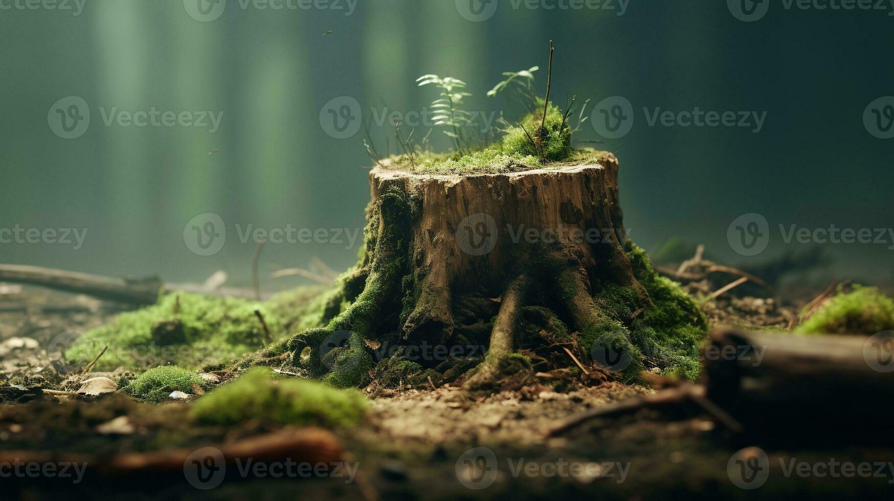 AI generated A Young Tree Emerging from Old Tree Stump photo