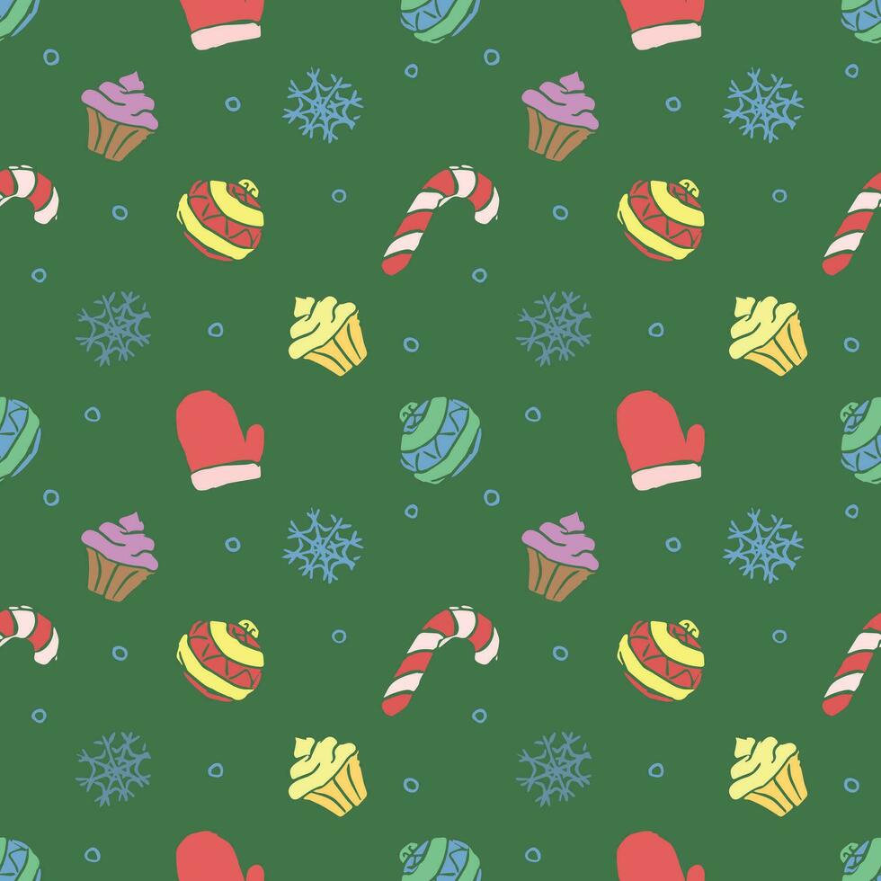 Seamless christmas pattern. New year background. Doodle illustration with christmas icons vector