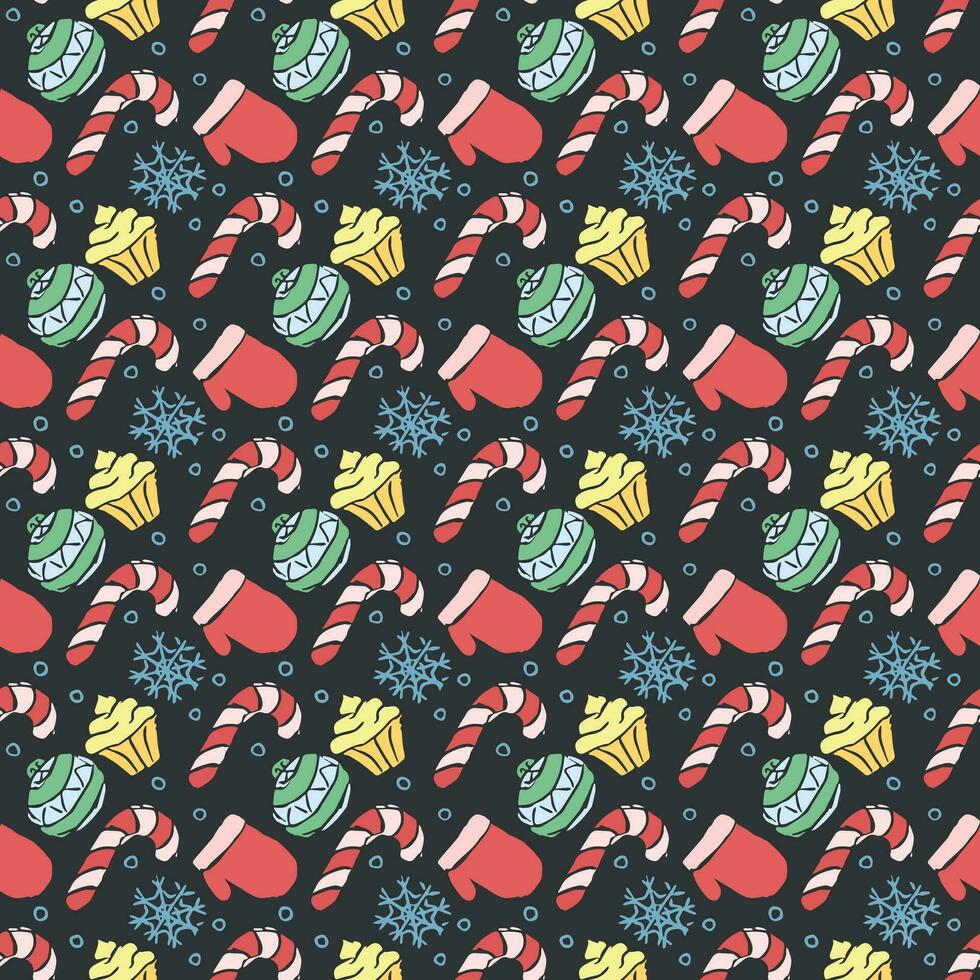 Seamless christmas pattern. New year background. Doodle illustration with christmas icons vector