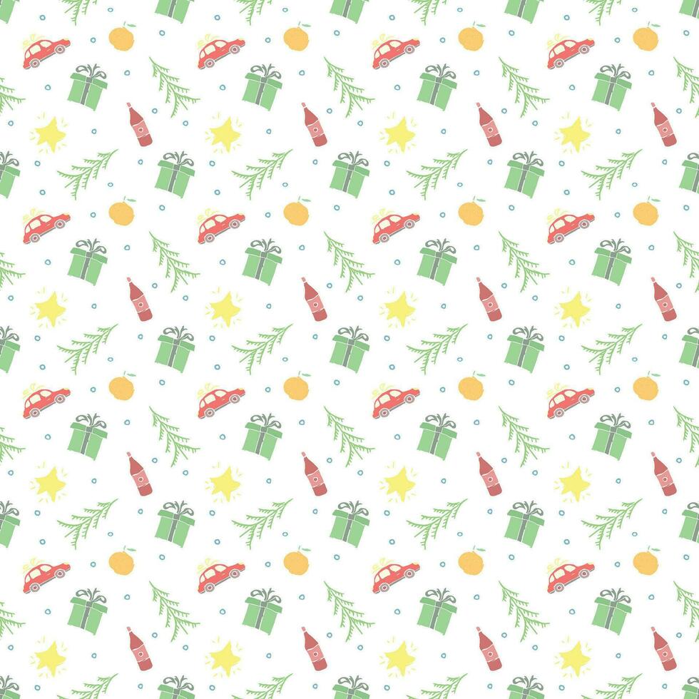 Seamless christmas pattern. New year background. Doodle illustration with christmas icons vector