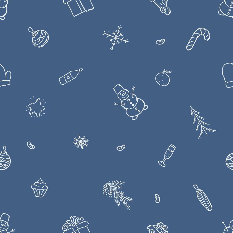 Seamless christmas pattern. New year background. Doodle illustration with christmas icons vector