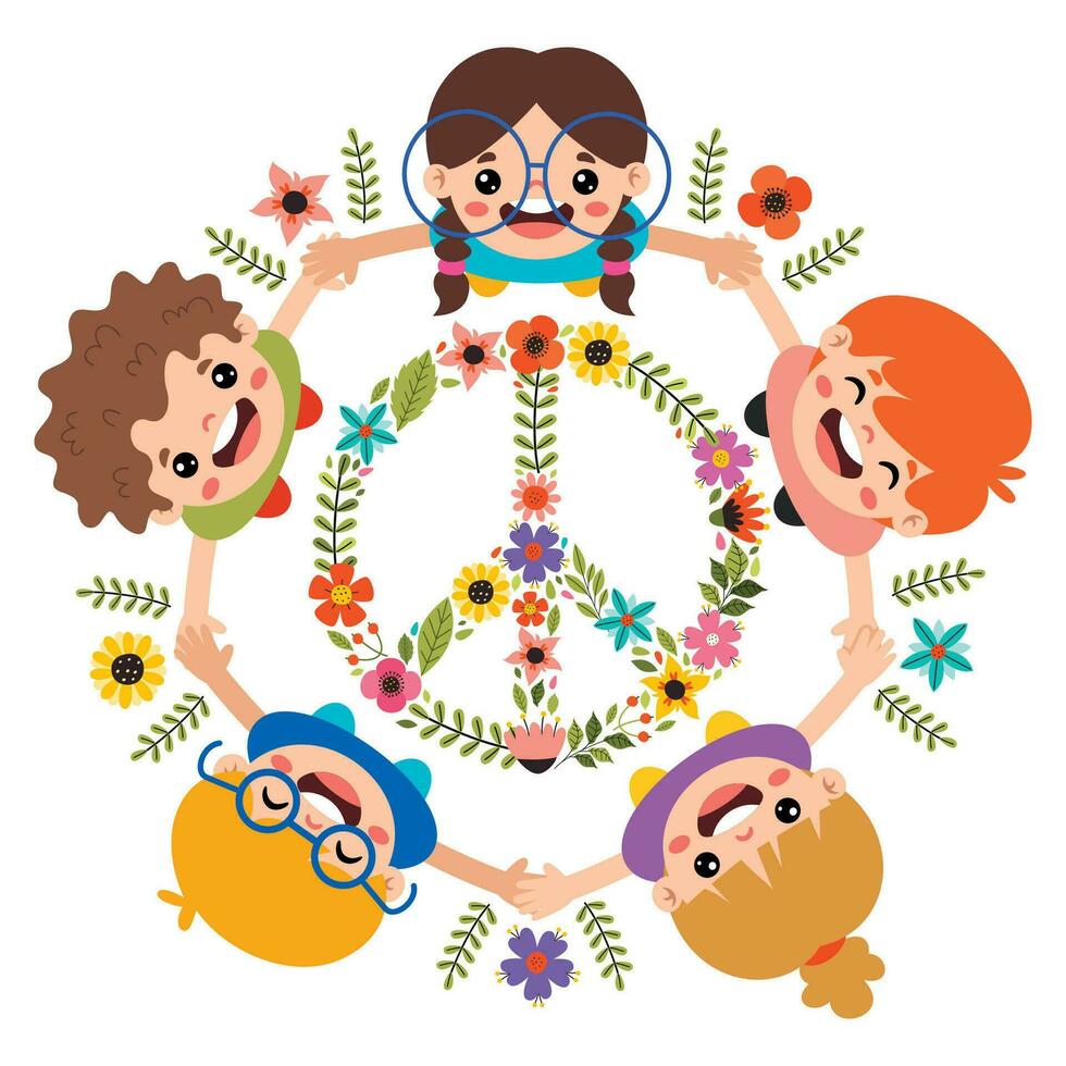 Cartoon Kids Posing With Peace Sign vector