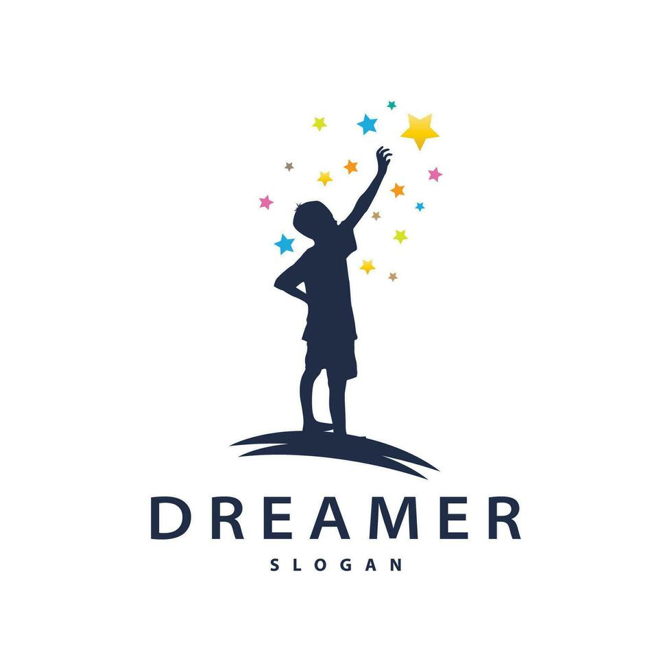 sueño logo, niños sueño inspiración diseño, divertido aprendizaje estrella alcanzar vector, niños sueño logo modelo vector