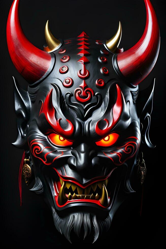 AI generated Japanese mask, oni mask, devil mask illustration photo