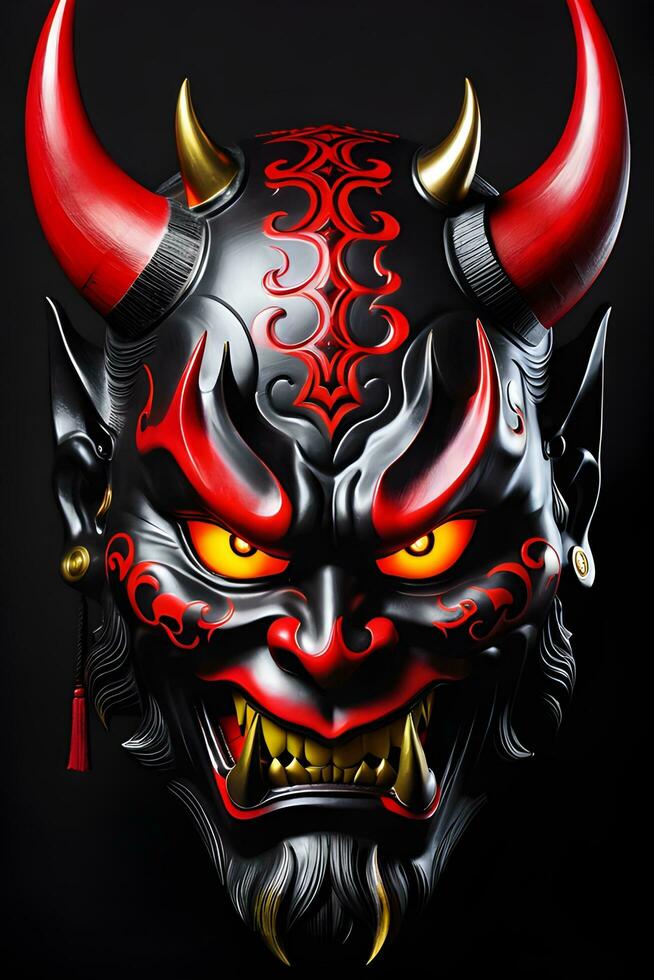 AI generated Japanese mask, oni mask, devil mask illustration photo