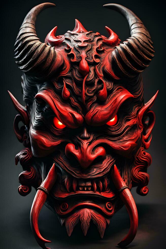 AI generated Japanese mask, oni mask, devil mask illustration photo