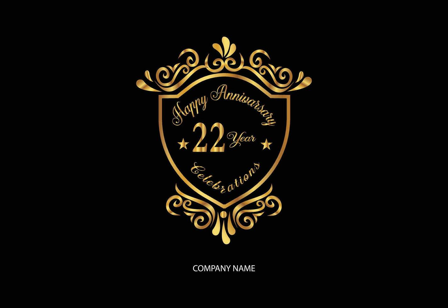 22 anniversary celebration logotype with handwriting golden color elegant design vector