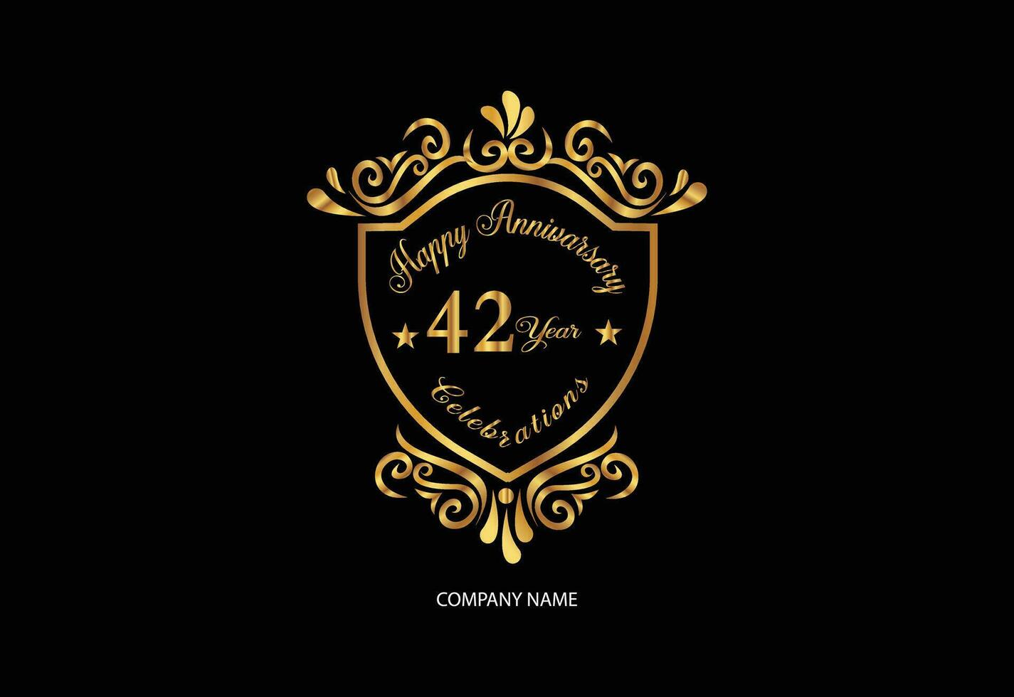 42 anniversary celebration logotype with handwriting golden color elegant design vector