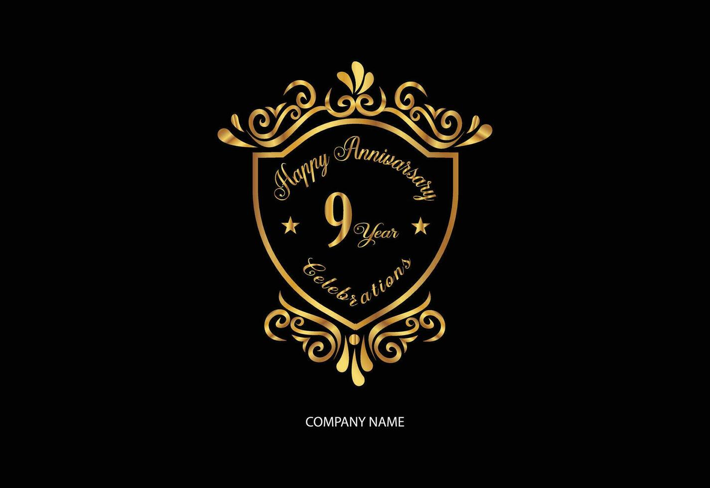 9 anniversary celebration logotype with handwriting golden color elegant design vector