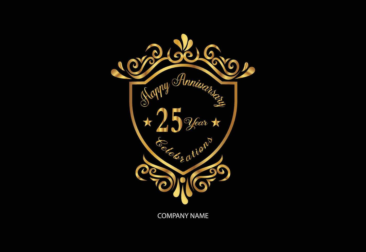 25 aniversario celebracion logotipo con escritura dorado color elegante diseño vector