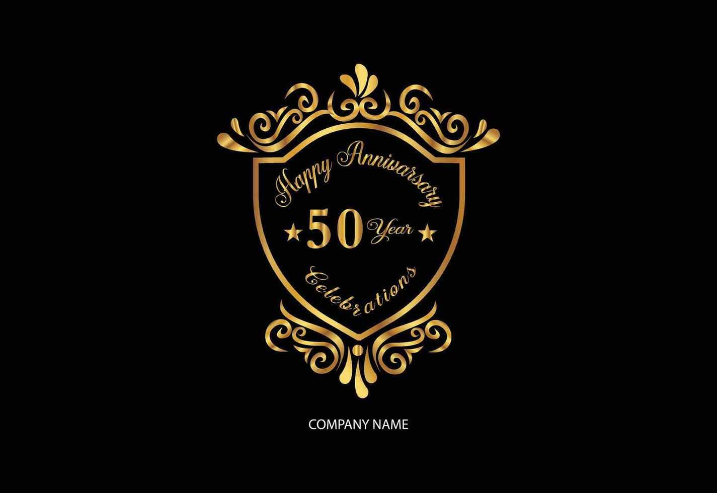 50 aniversario celebracion logotipo con escritura dorado color elegante diseño vector