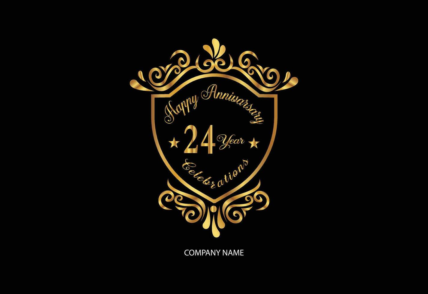 24 anniversary celebration logotype with handwriting golden color elegant design vector