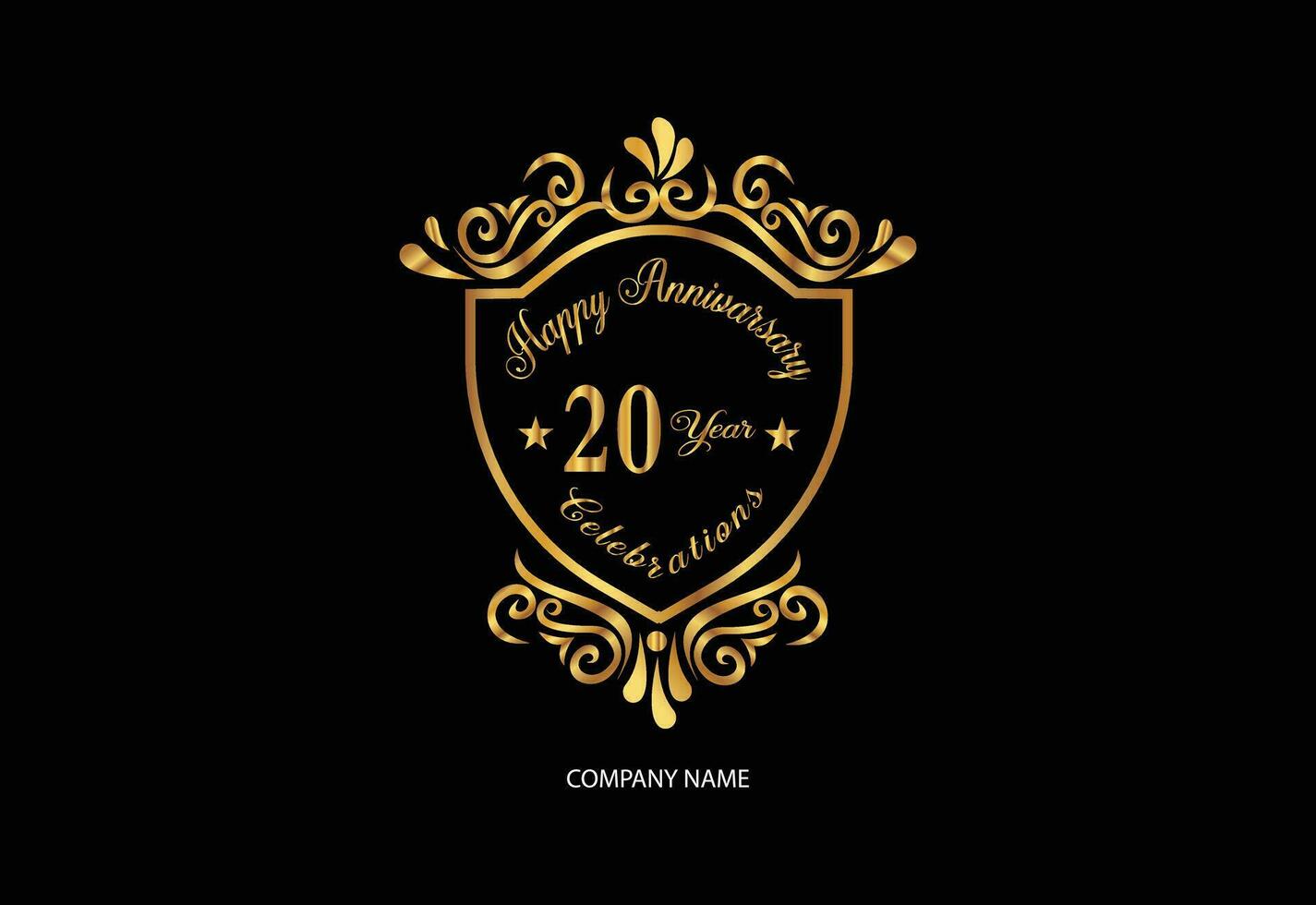 20 anniversary celebration logotype with handwriting golden color elegant design vector