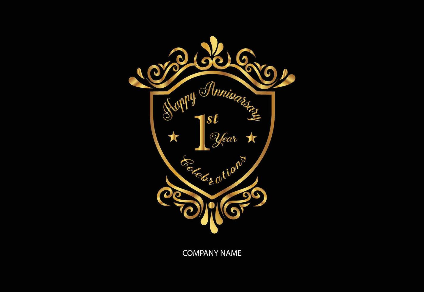 1st anniversary celebration logotype with handwriting golden color elegant design vector
