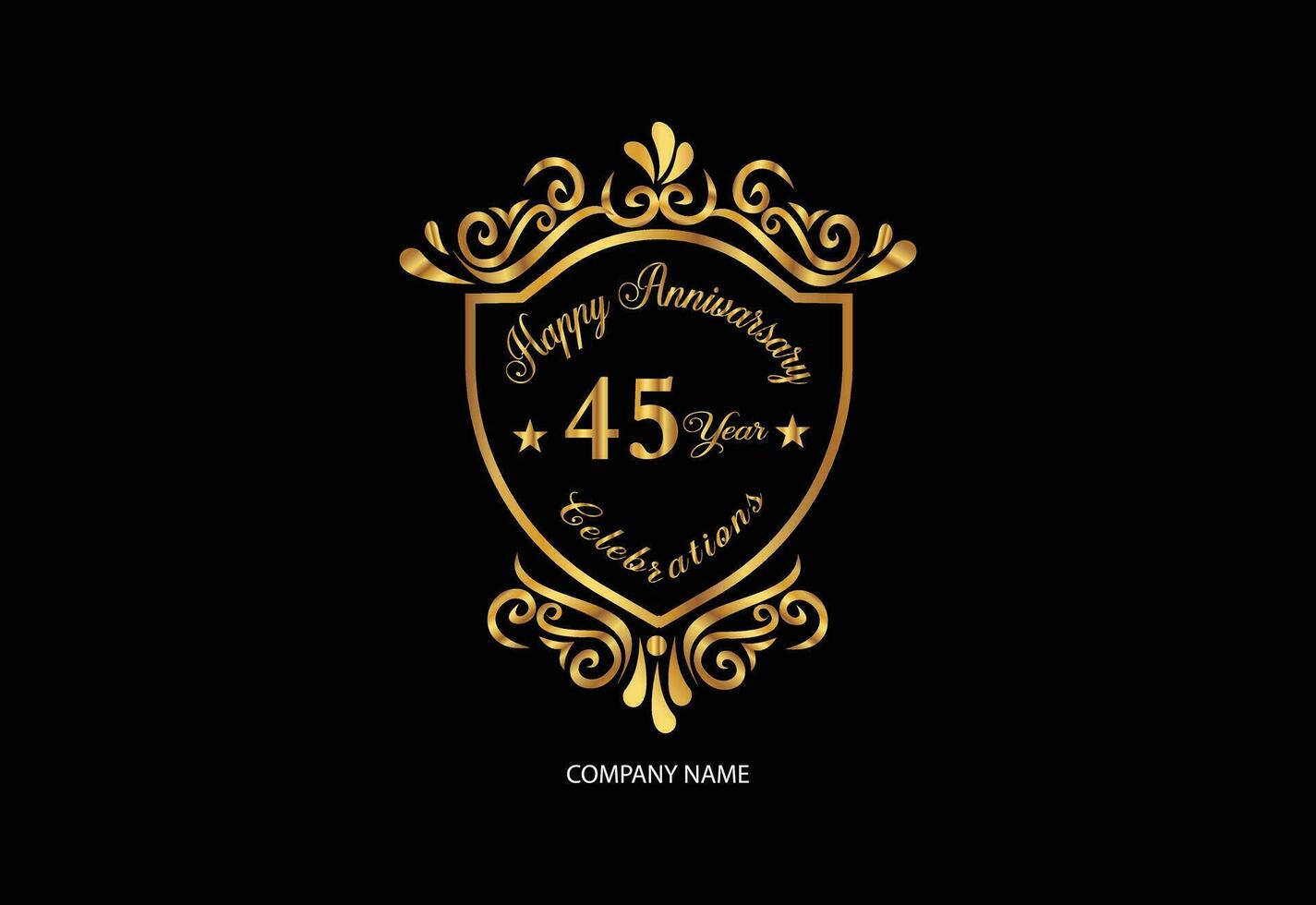45 anniversary celebration logotype with handwriting golden color elegant design vector