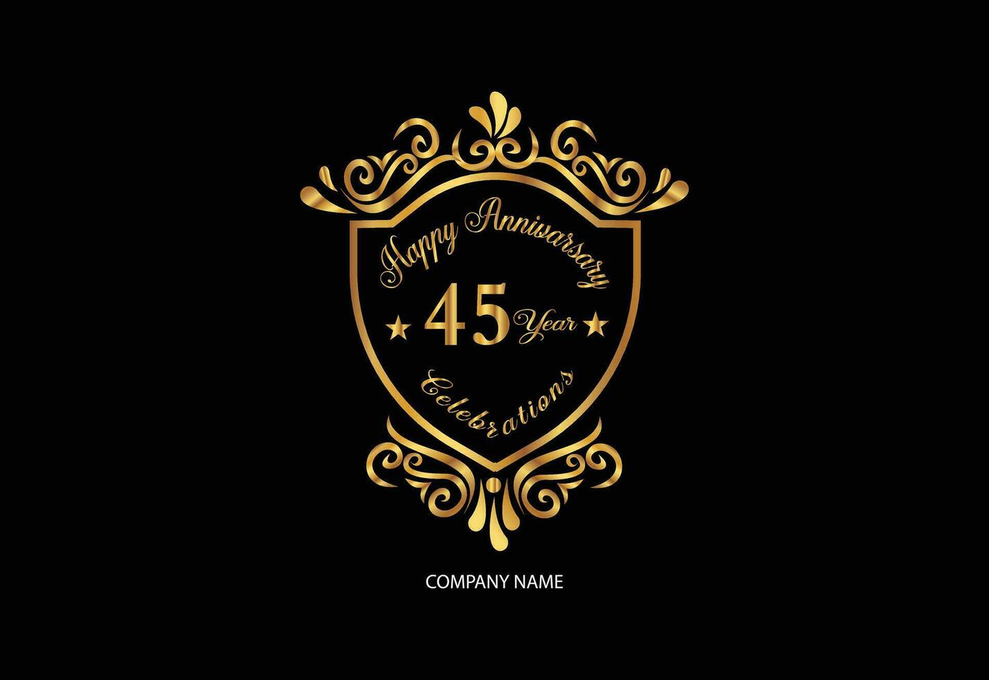 45 anniversary celebration logotype with handwriting golden color elegant design vector