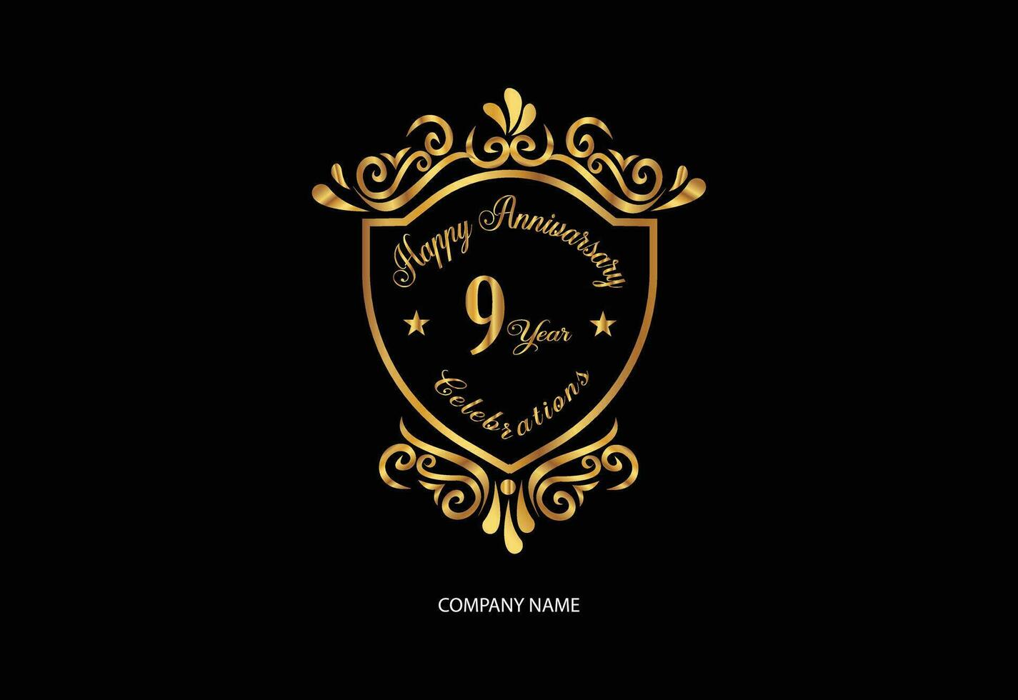 9 9 aniversario celebracion logotipo con escritura dorado color elegante diseño vector