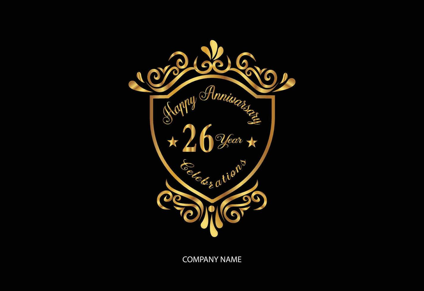 26 anniversary celebration logotype with handwriting golden color elegant design vector