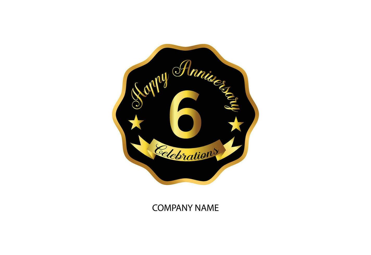 6 anniversary celebration logotype with handwriting golden color elegant design vector