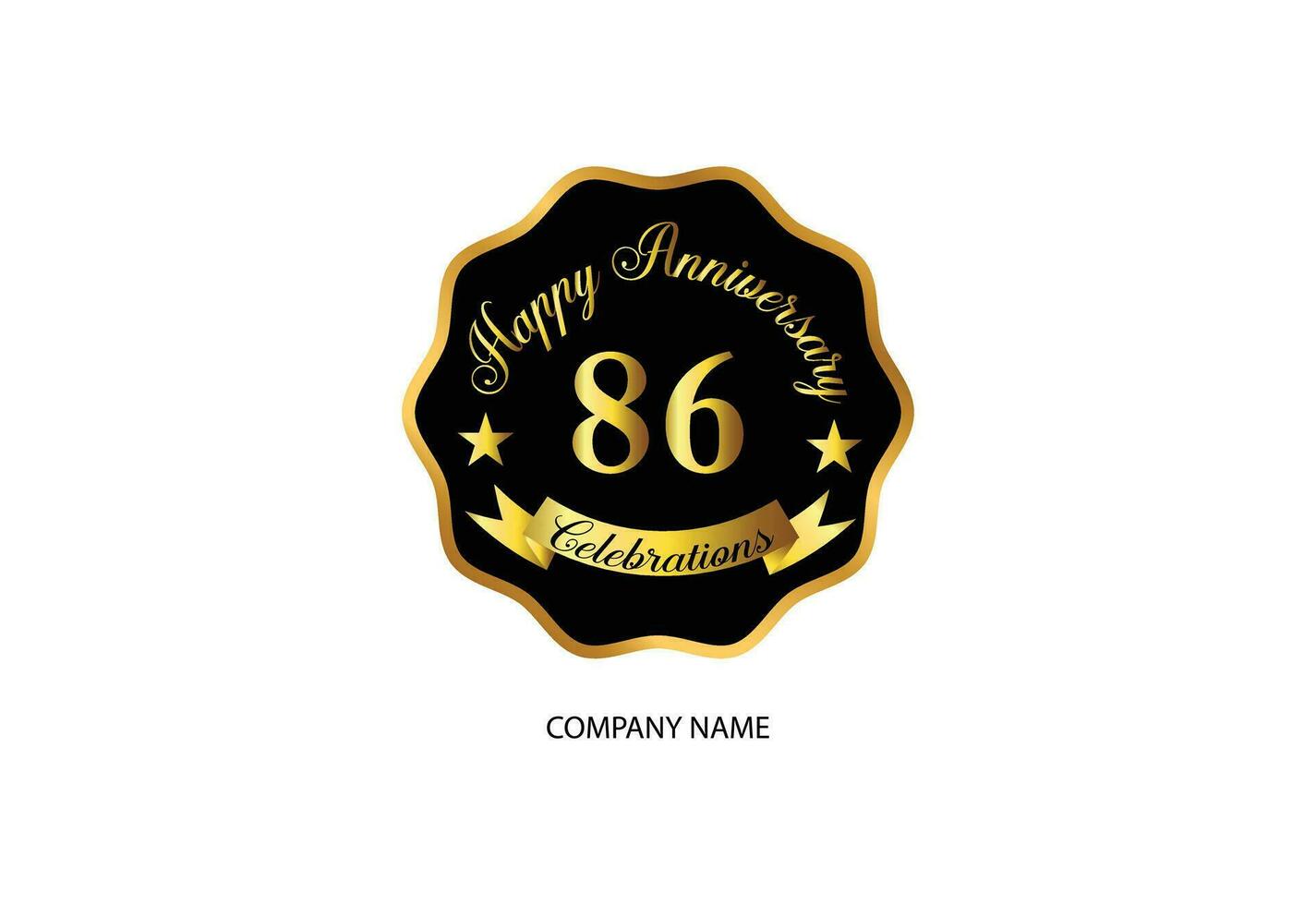 86 anniversary celebration logotype with handwriting golden color elegant design vector