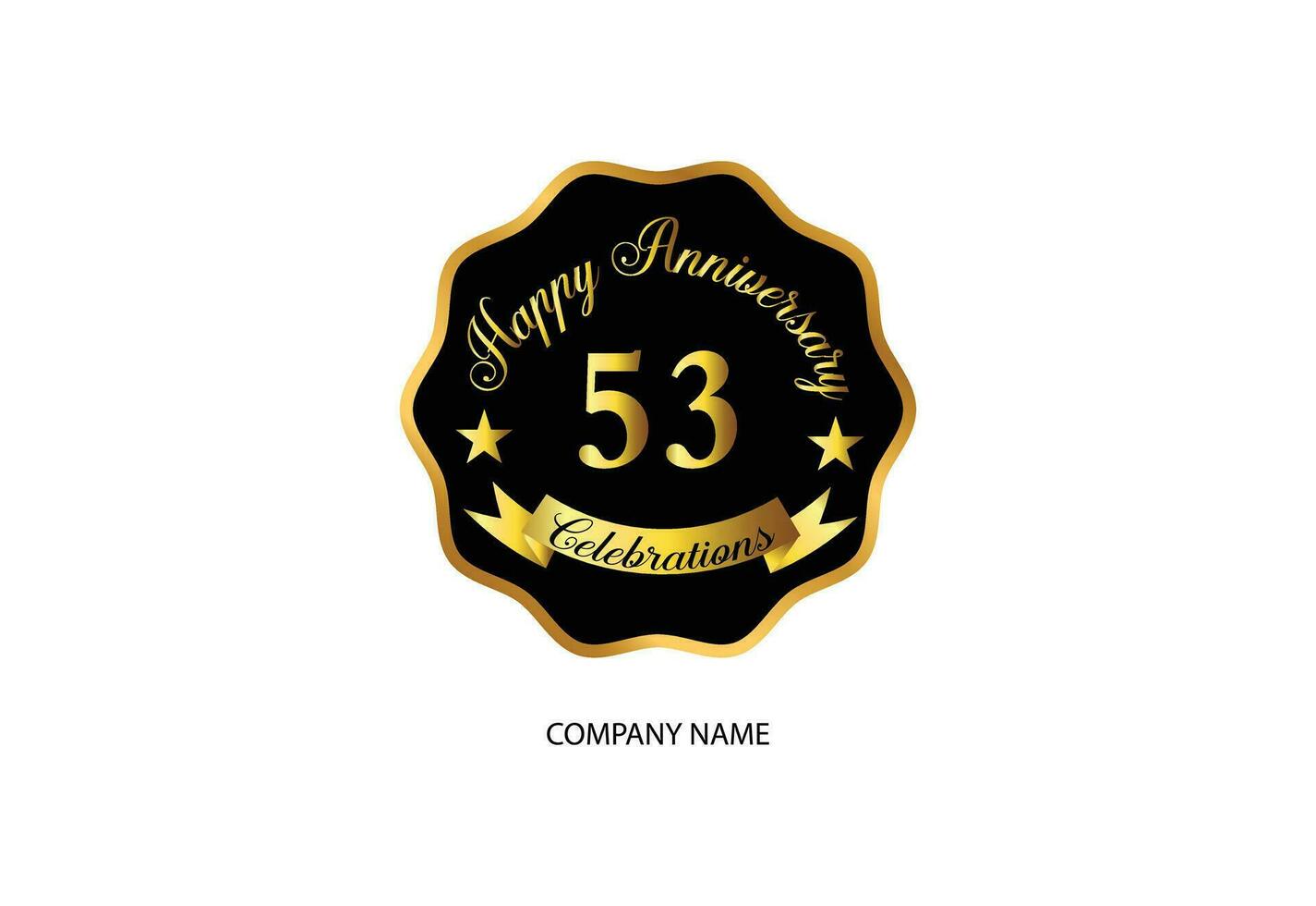 53 anniversary celebration logotype with handwriting golden color elegant design vector