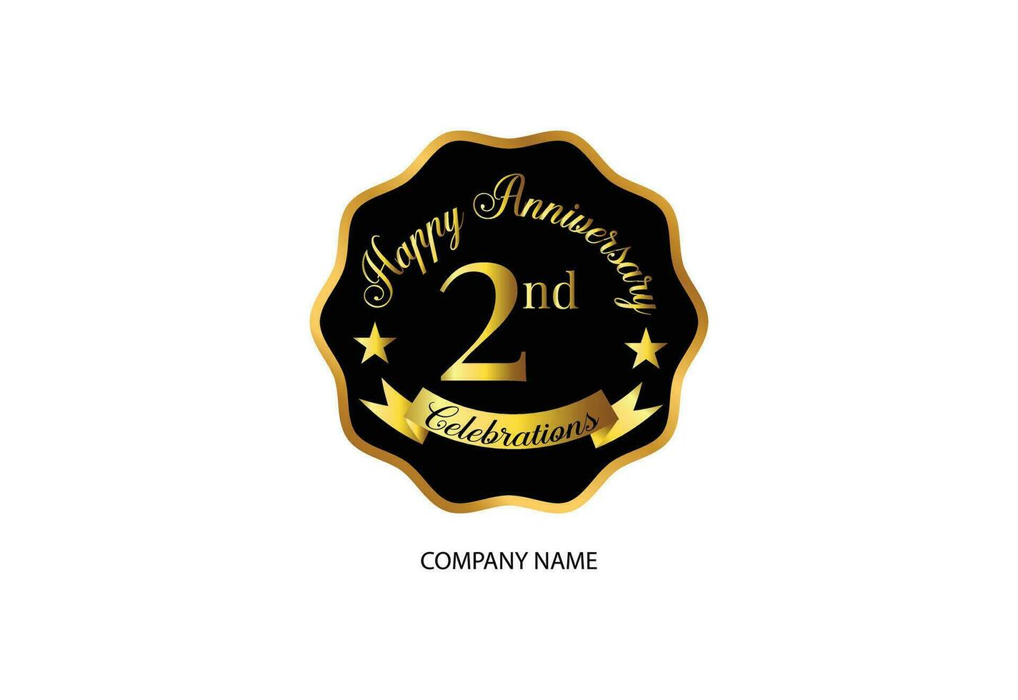 2nd anniversary celebration logotype with handwriting golden color elegant design vector