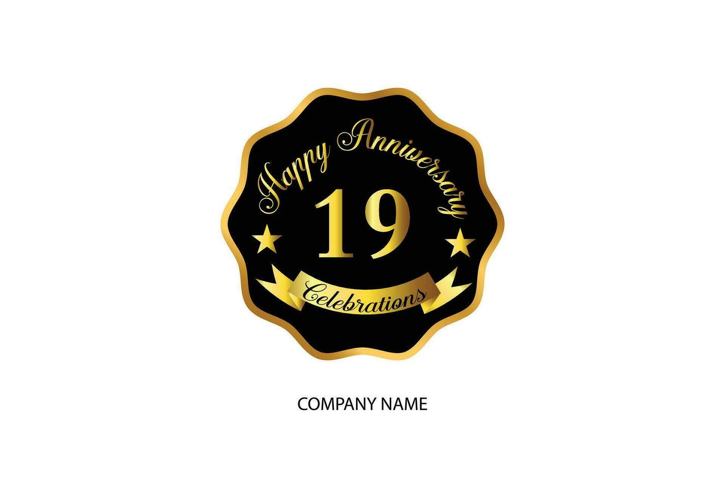 19 anniversary celebration logotype with handwriting golden color elegant design vector