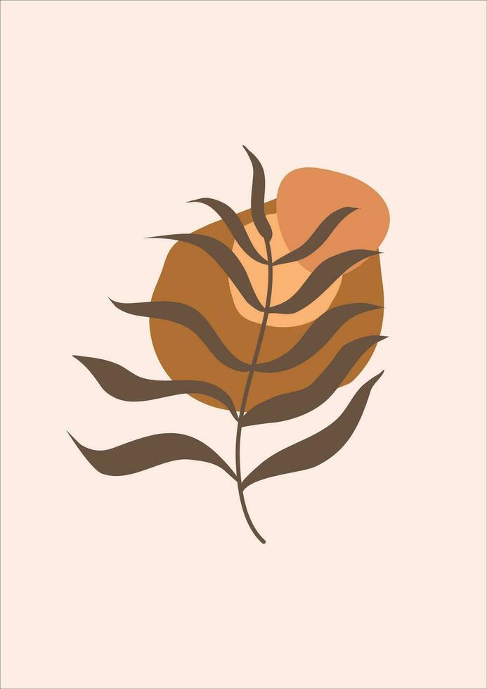 boho tropical leaf. natural shapes poster set in mid century style. Modern illustration, tropical leaf, geo elements for minimalist print, poster, boho wall decor, flat design Vector minimal art