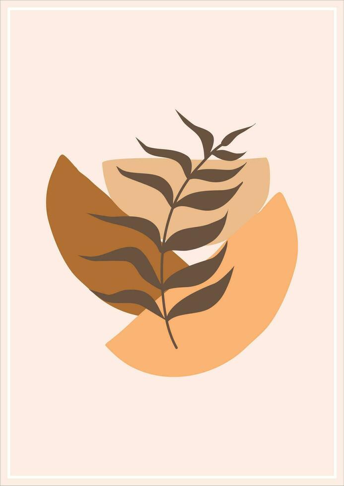 boho tropical leaf. natural shapes poster set in mid century style. Modern illustration, tropical leaf, geo elements for minimalist print, poster, boho wall decor, flat design Vector minimal art