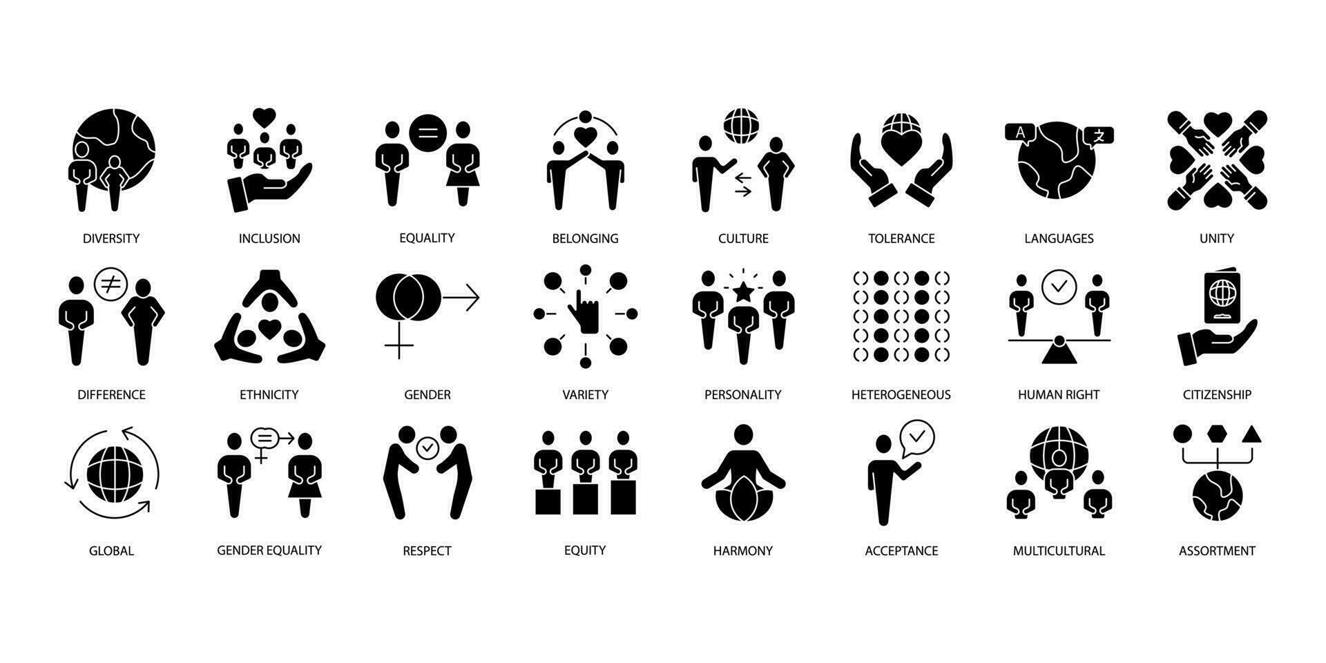 Diversity icons set. Set of editable stroke icons.Vector set of Diversity vector