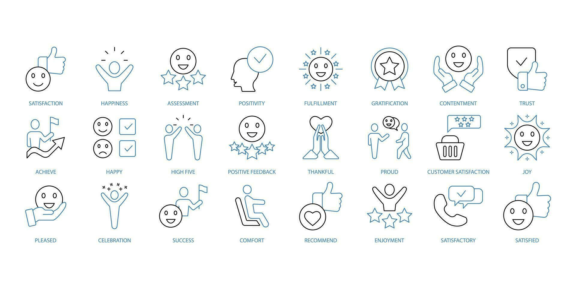 Satisfaction icons set. Set of editable stroke icons.Vector set of Satisfaction vector
