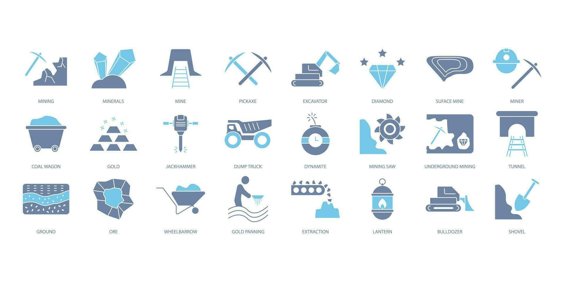 Mining icons set. Set of editable stroke icons.Vector set of Event Mining vector