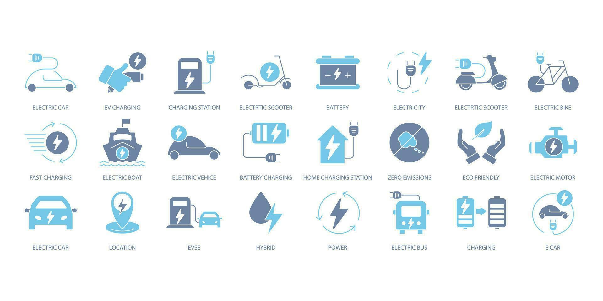 Electric vehicle icons set. Set of editable stroke icons.Vector set of Electric vehicle vector