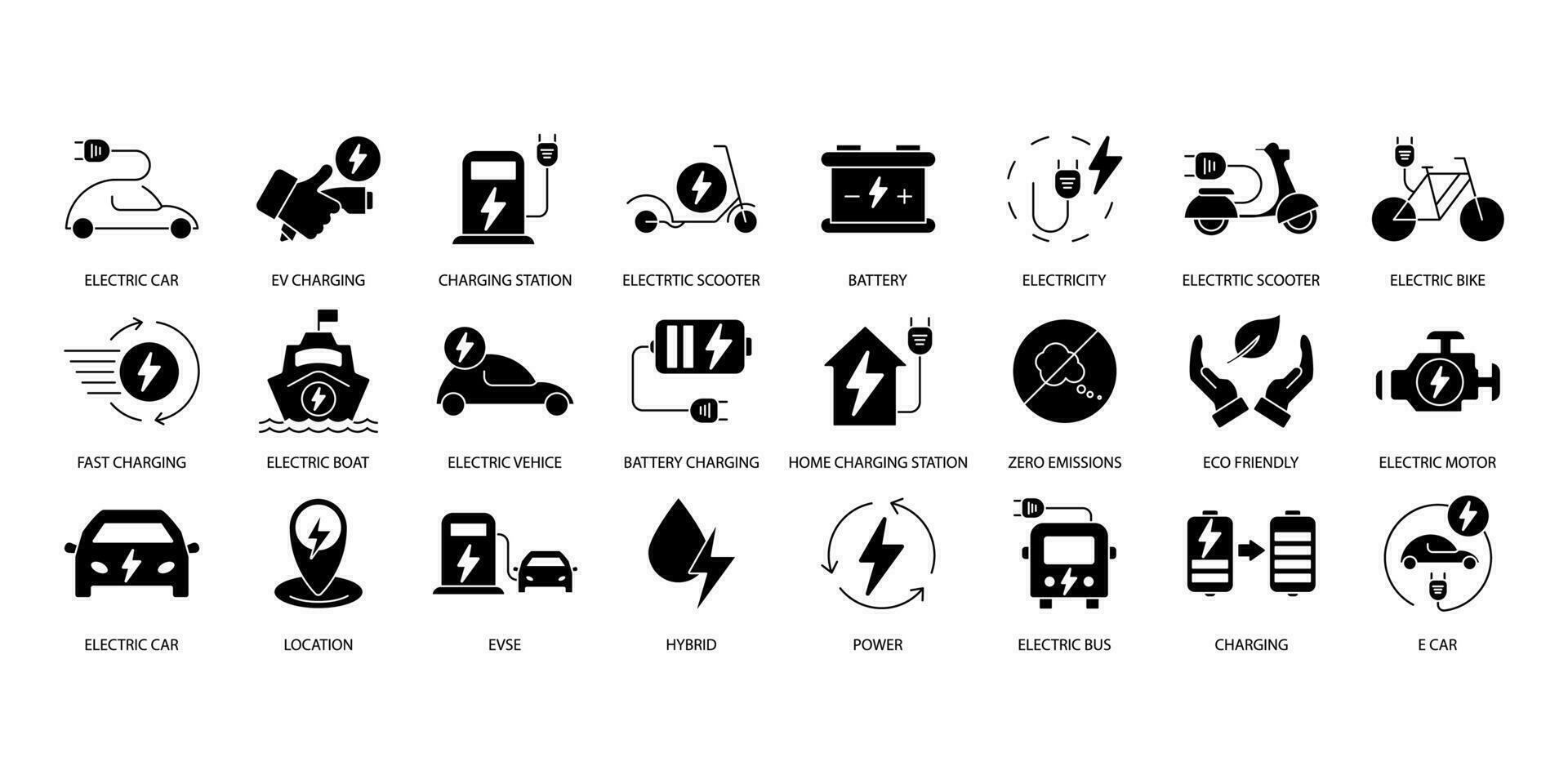 Electric vehicle icons set. Set of editable stroke icons.Vector set of Electric vehicle vector