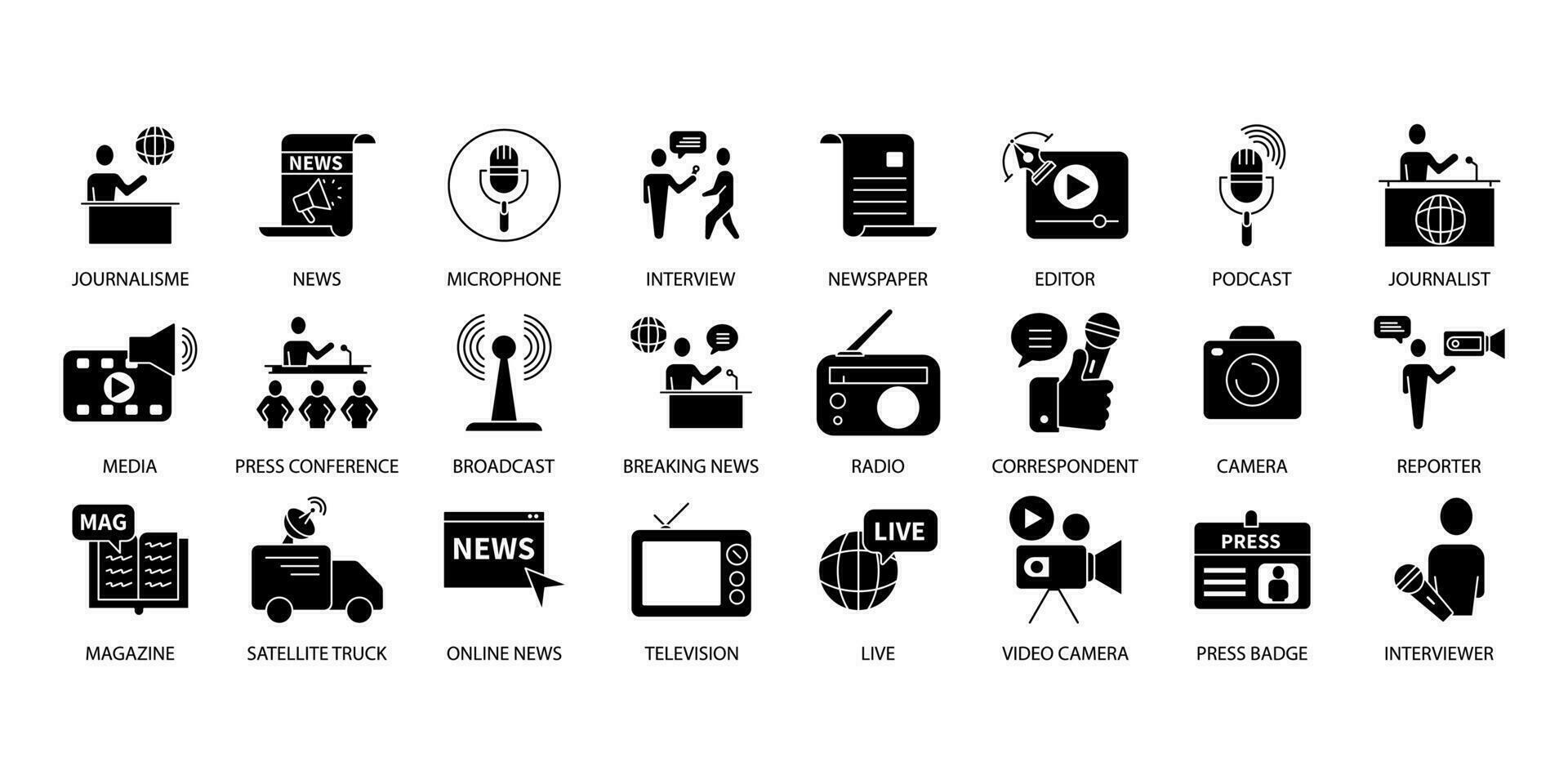 Journalism icons set. Set of editable stroke icons.Vector set of Event Journalism vector