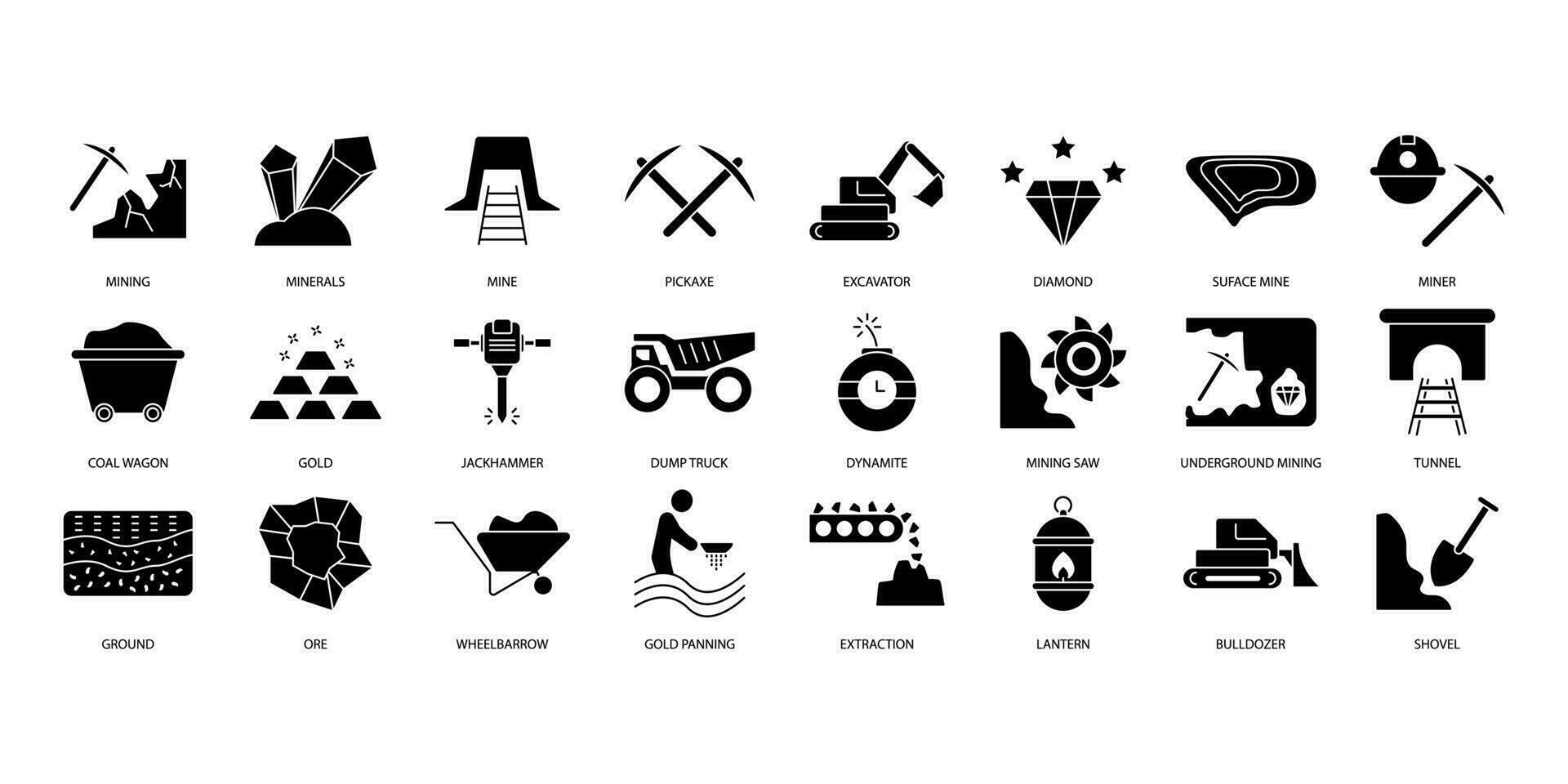 Mining icons set. Set of editable stroke icons.Vector set of Event Mining vector