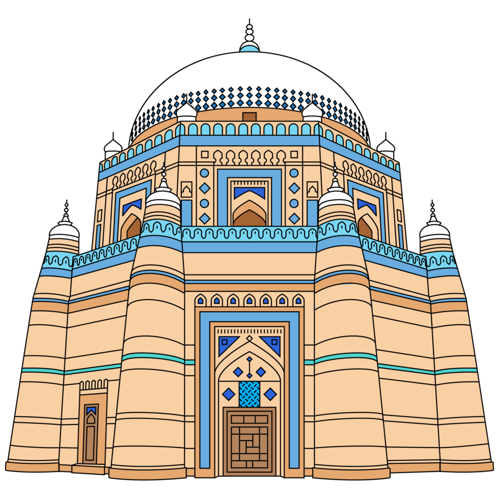 Shah Rukn-e-Alam Multan - filled color outline beautiful illustration. png