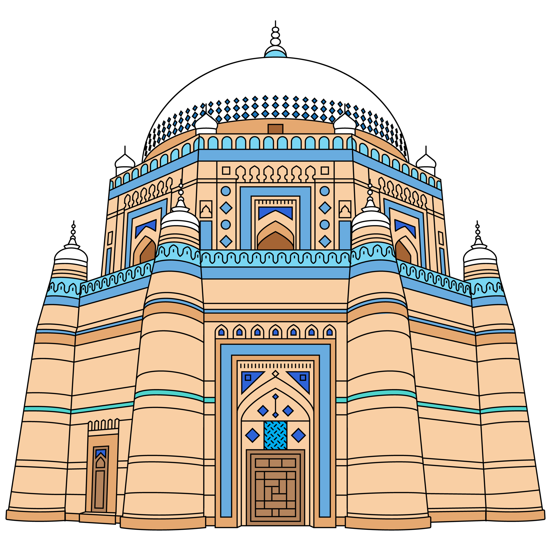 Shah RukneAlam Multan filled color outline beautiful illustration