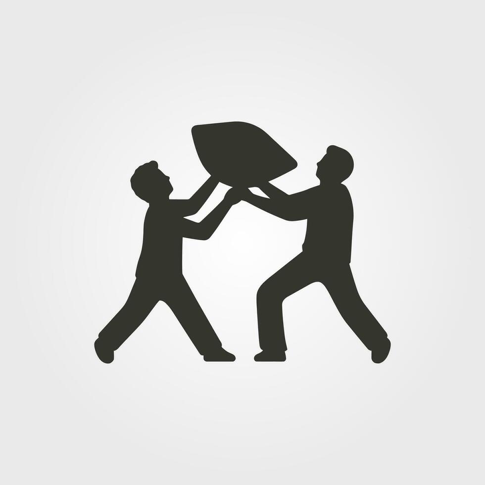 Two friends having a pillow fight icon - Simple Vector Illustration