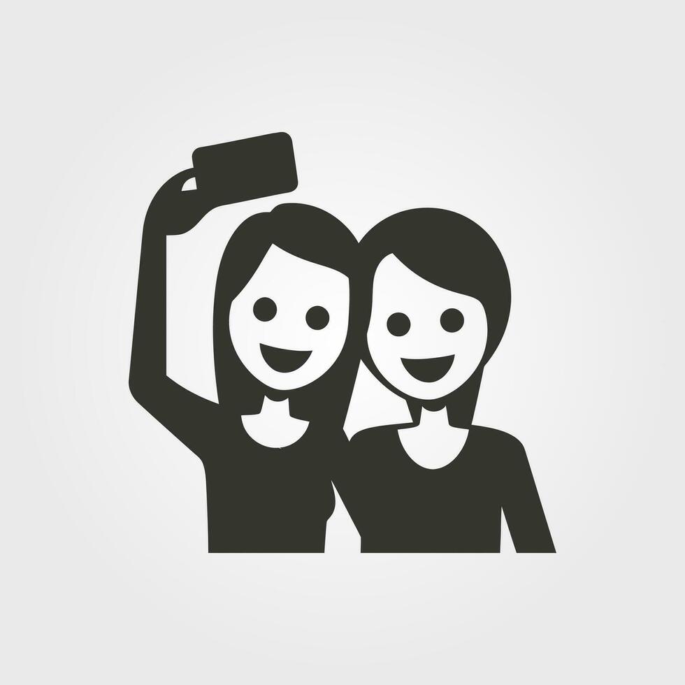 Two friends taking a selfie icon - Simple Vector Illustration