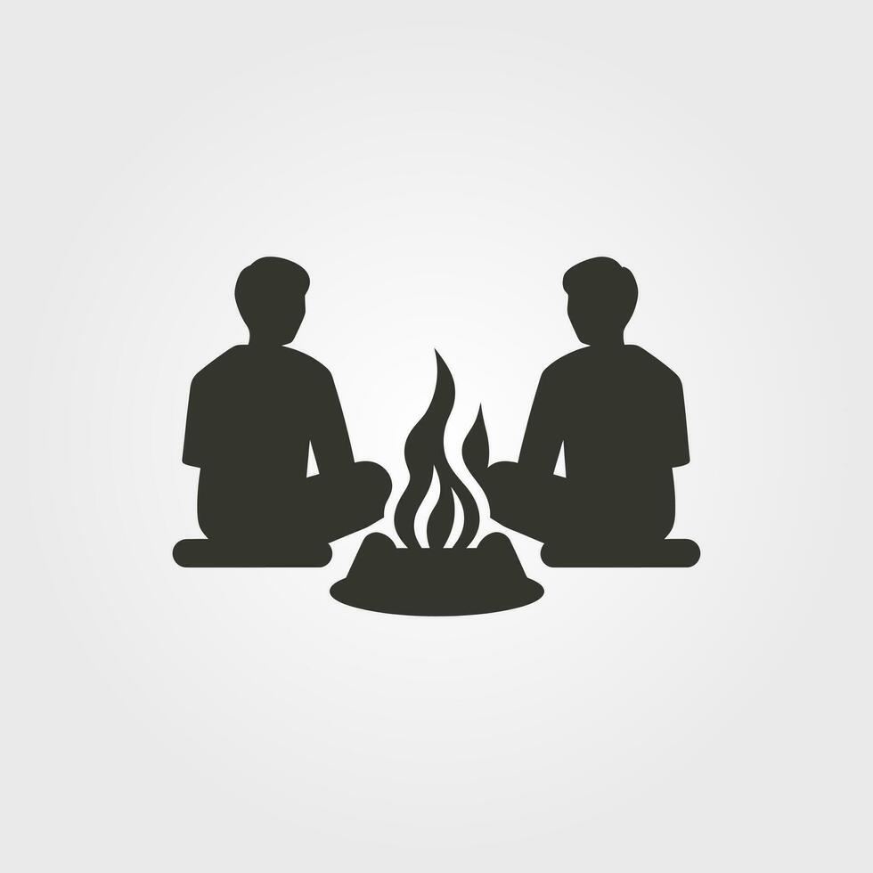 Two people sitting at a campfire icon - Simple Vector Illustration