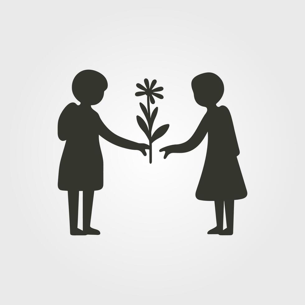 Friends picking flowers icon - Simple Vector Illustration