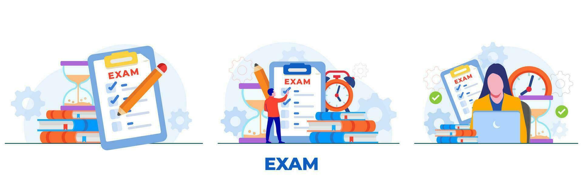 examination concept, online test, Education concept flat illustration, Student characters facing online exams vector illustrations set