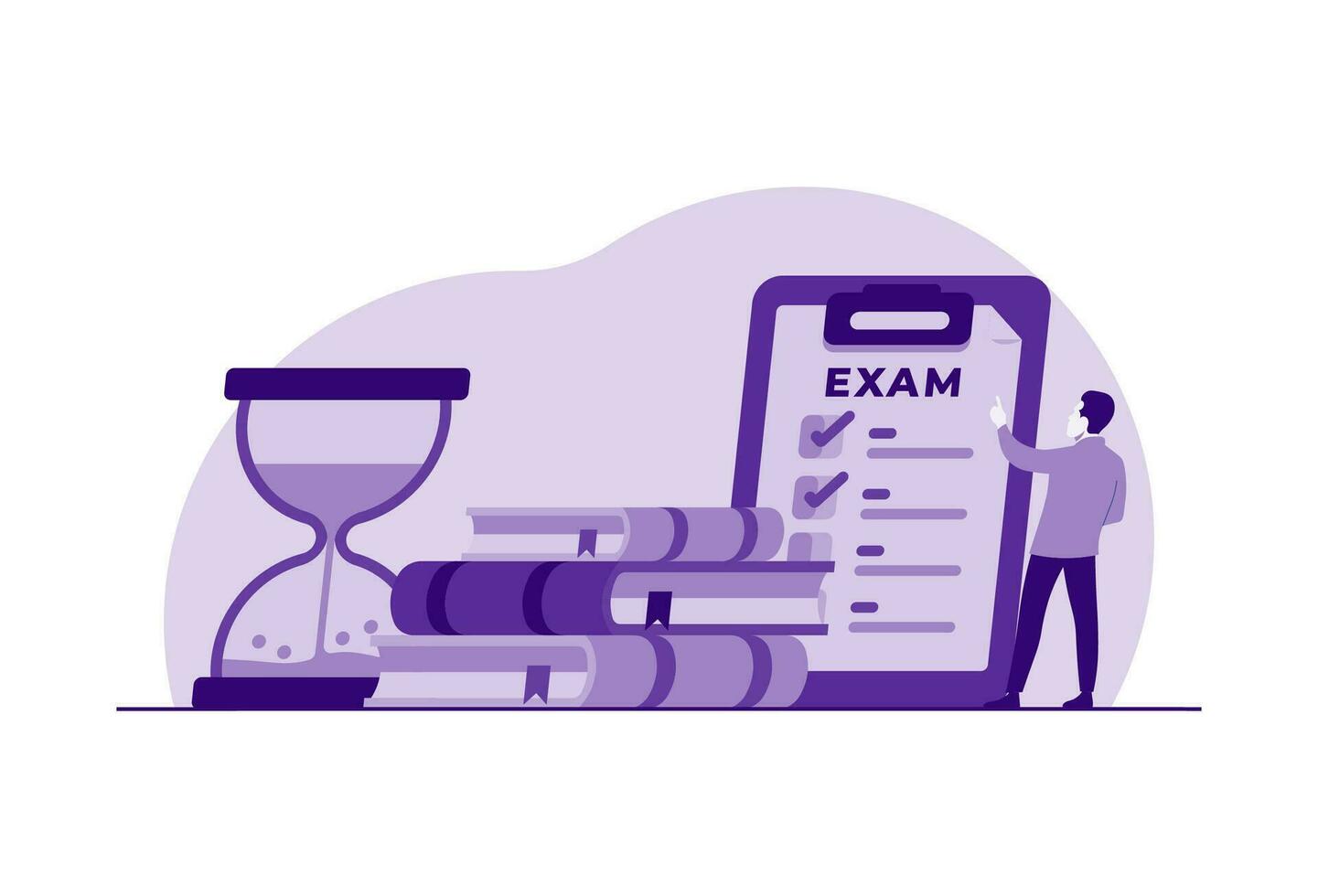 Exam concept, Examination, Test, Checklist, Student facing examination flat illustration vector template for landing page, mobile app, flyer, template, web banner, infographic