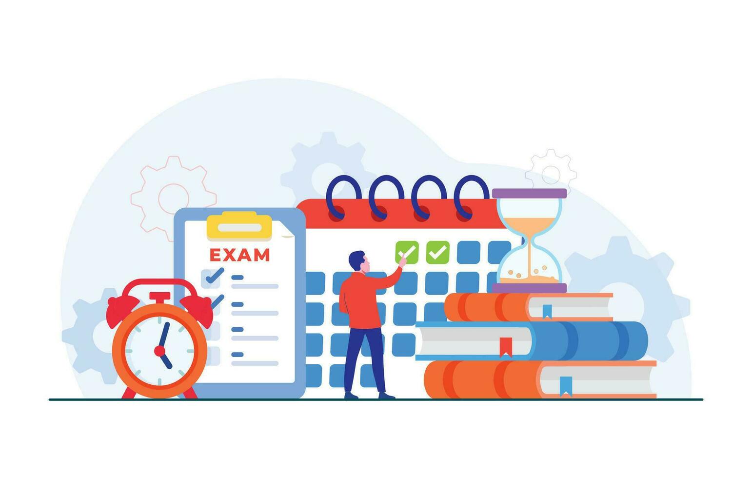 Examination concept, Online test, Education concept flat illustration, Student characters preparing and facing online to the examination. vector