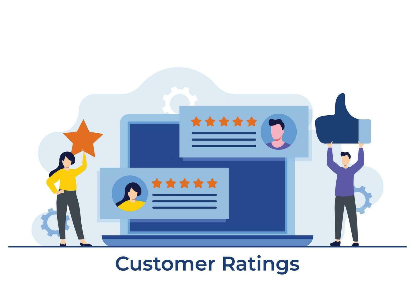 Customers giving rating stars, clients feedback and review on the laptop screen, application review concept, Happy clients showing support by leaving positive ratings vector illustration concept