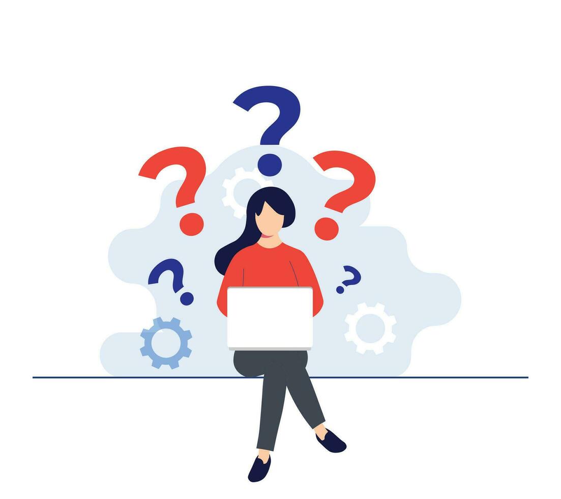 Female character having questions. Frequently asked questions concept flat illustration vector template, FAQ concept for landing page, mobile app, web banner, infographics