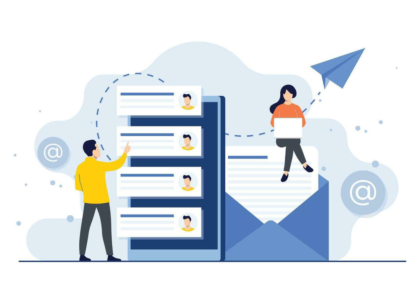 Email marketing, Online business strategy, Advertising, Email newsletter, messaging, Marketing concept for landing page, web banner, social media, infographic vector