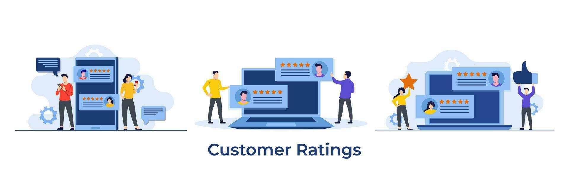 Set of customer reviews and feedback concept, Happy customers leaving positive ratings, Website rating concept, Users showing support by leaving positive ratings vector